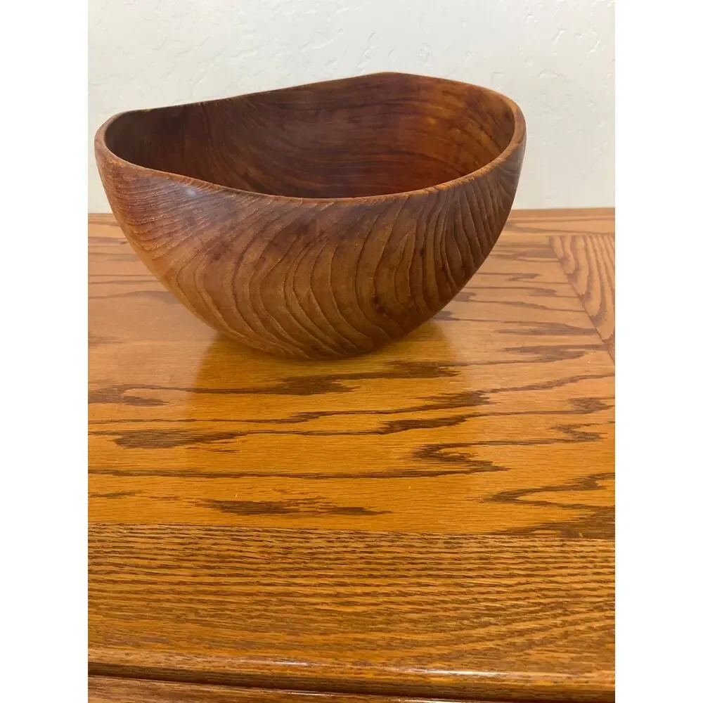 MCM HAND CARVED TEAK WOOD BOWL LARGE